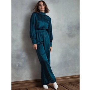 Happy X Nature Kate Hudson Polka Dot Jumpsuit Size 10 Open Back Teal Blue Event